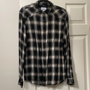 YoungLA Men's Black and Cream Plaid Shirt